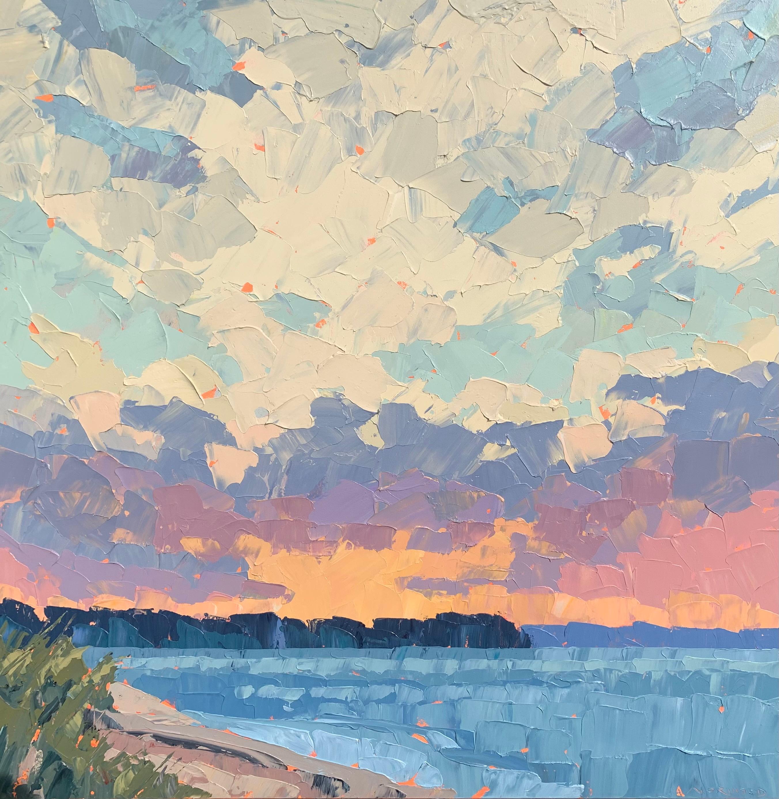 Landscape Painting Paul Norwood - "Lights Night Light" (lumière de nuit)  peinture acrylique sur toile paysage marin