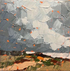 "Estudio de finales de agosto" Pintura acrílica gruesa de costa con cielo gris tormentoso.