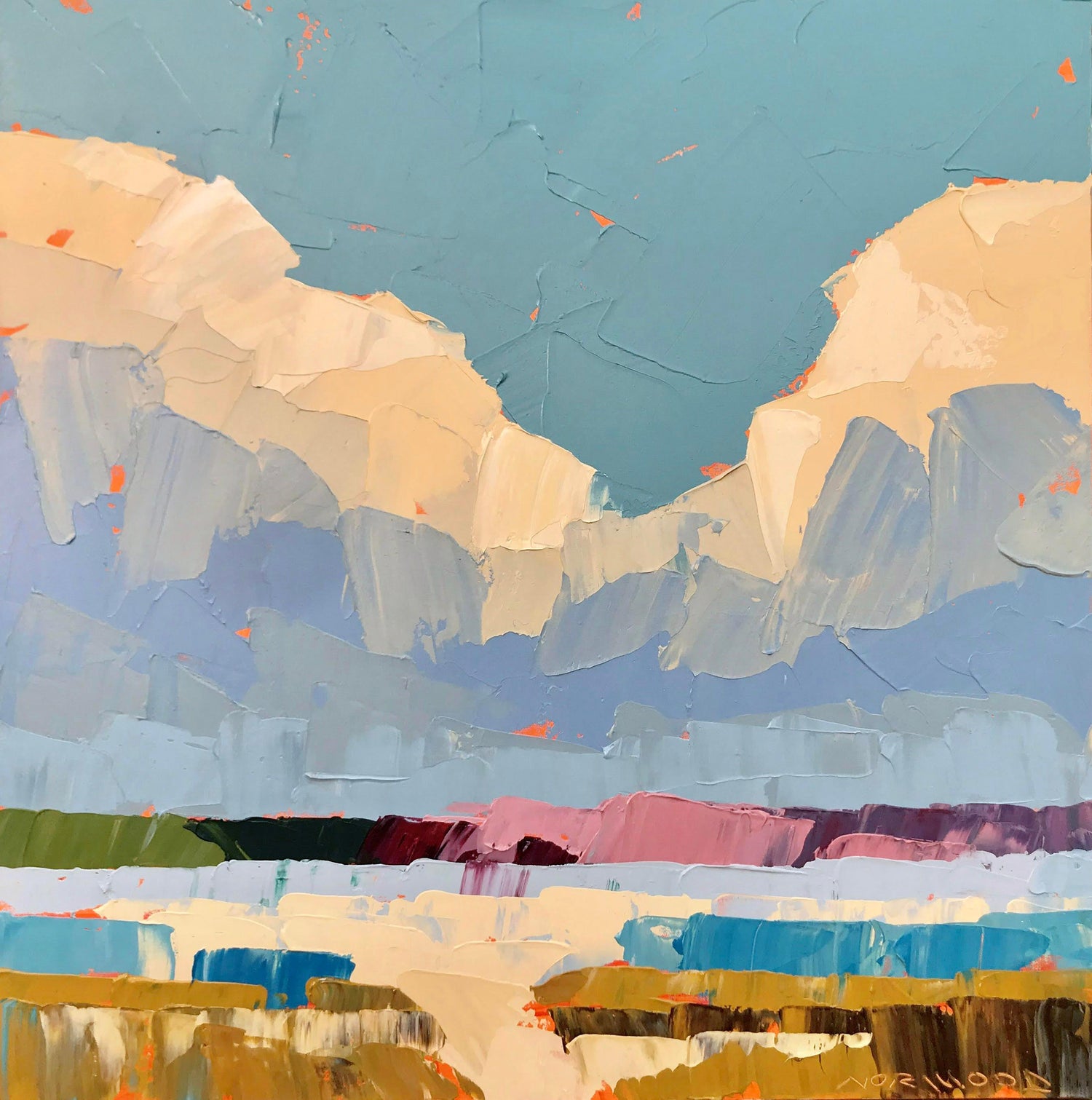 Paul Norwood Midas Clouds Impasto Landscape Painting With Blue