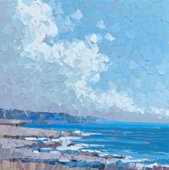 Morning Mist, une peinture acrylique abstraite représentant le rivage en empâtement 