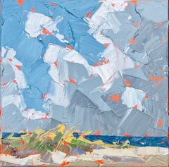 "North Wind" impasto style acrylic painting of clouds over beach and dunes