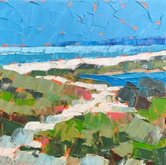 "Past the Pond" Seaside Scenery with Seagrass forefront in hues of blues, greens