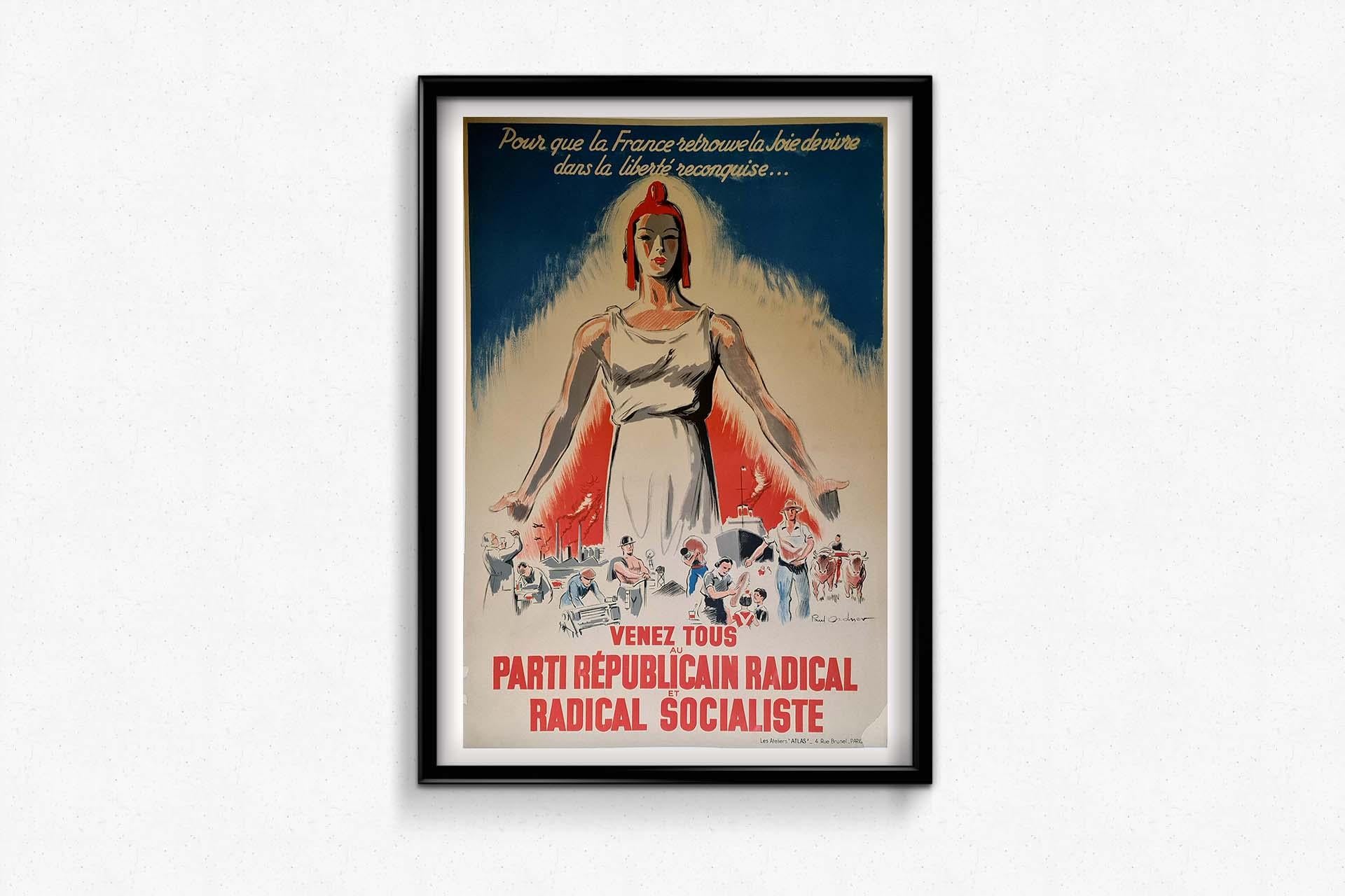 1945 poster - So that France finds the joy of living in the reconquered freedom For Sale 1