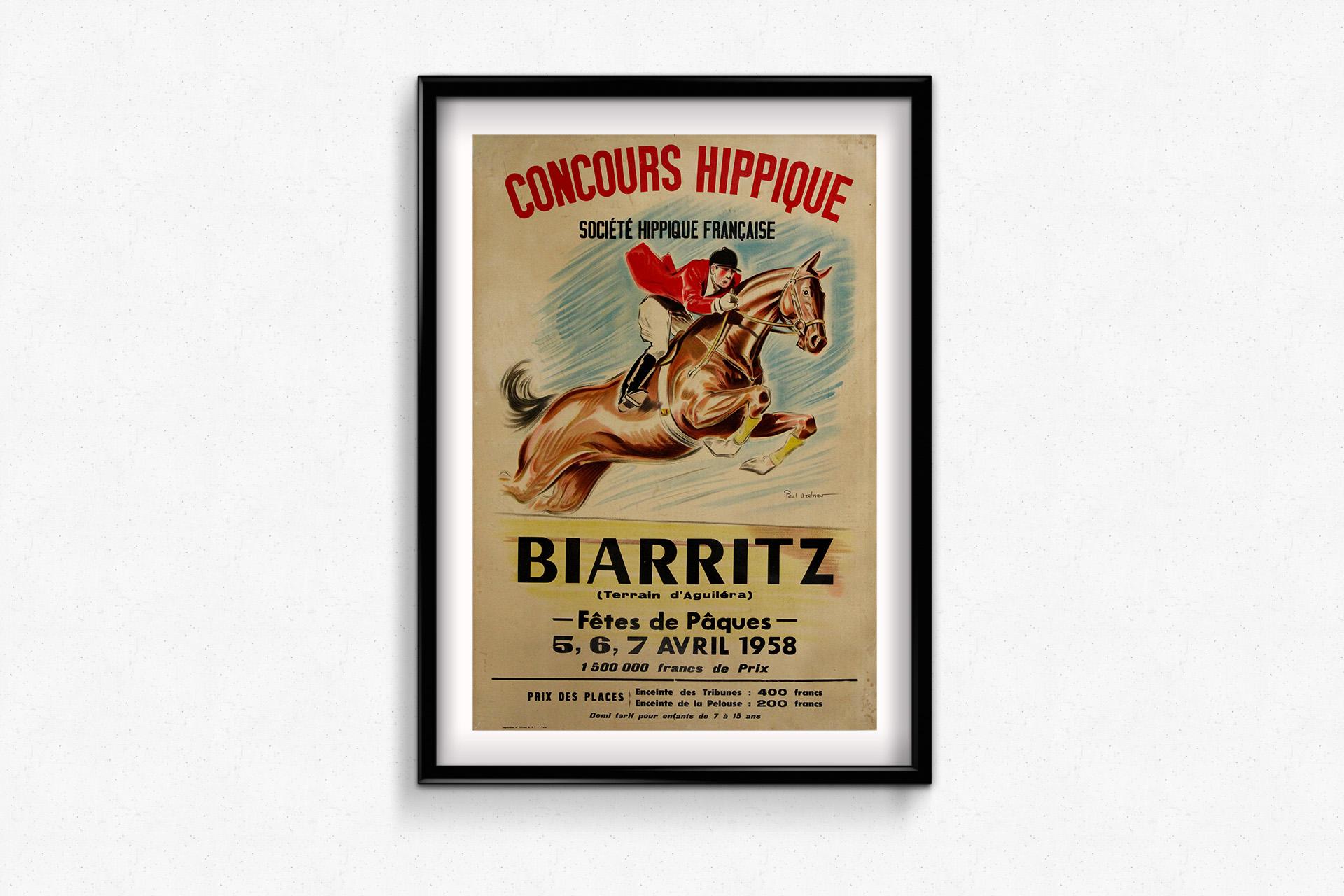 1958 original poster by Paul Ordner - Concours Hippique Biarritz For Sale 1