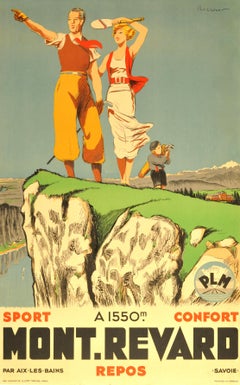 Original Vintage PLM Railway Poster Mont Revard Sport Art Deco Golf Tennis