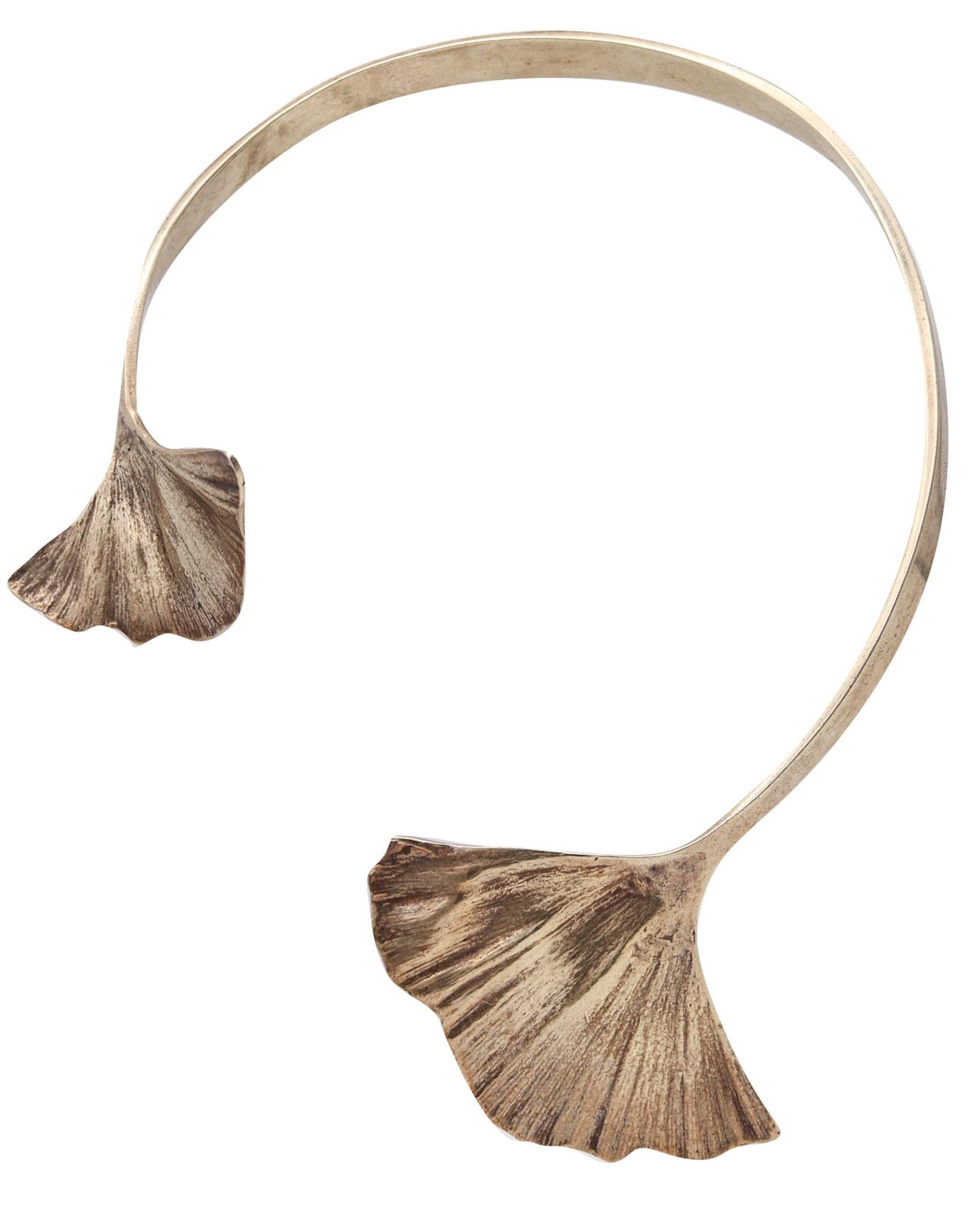 Paul Oudet 1970 Prototype Gingko Cuff Necklace in 18kt Gilt Vermeil over Silver