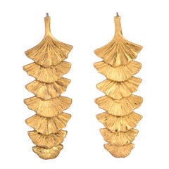 Paul Oudet  Artist Jewel Gilded Bronze Ginkgo Leaf Earrings, c. 1970
