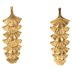 Paul Oudet  Artist Jewel Gilded Bronze Ginkgo Leaf Earrings, c. 1970