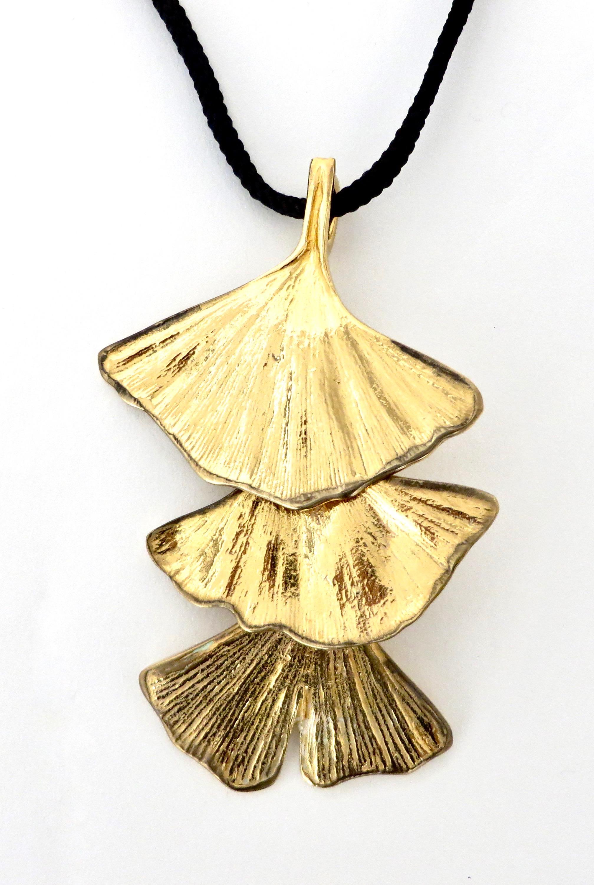 Mid-Century Modern Paul Oudet for Claude De Muzac French Gilded Bronze Ginko Necklace