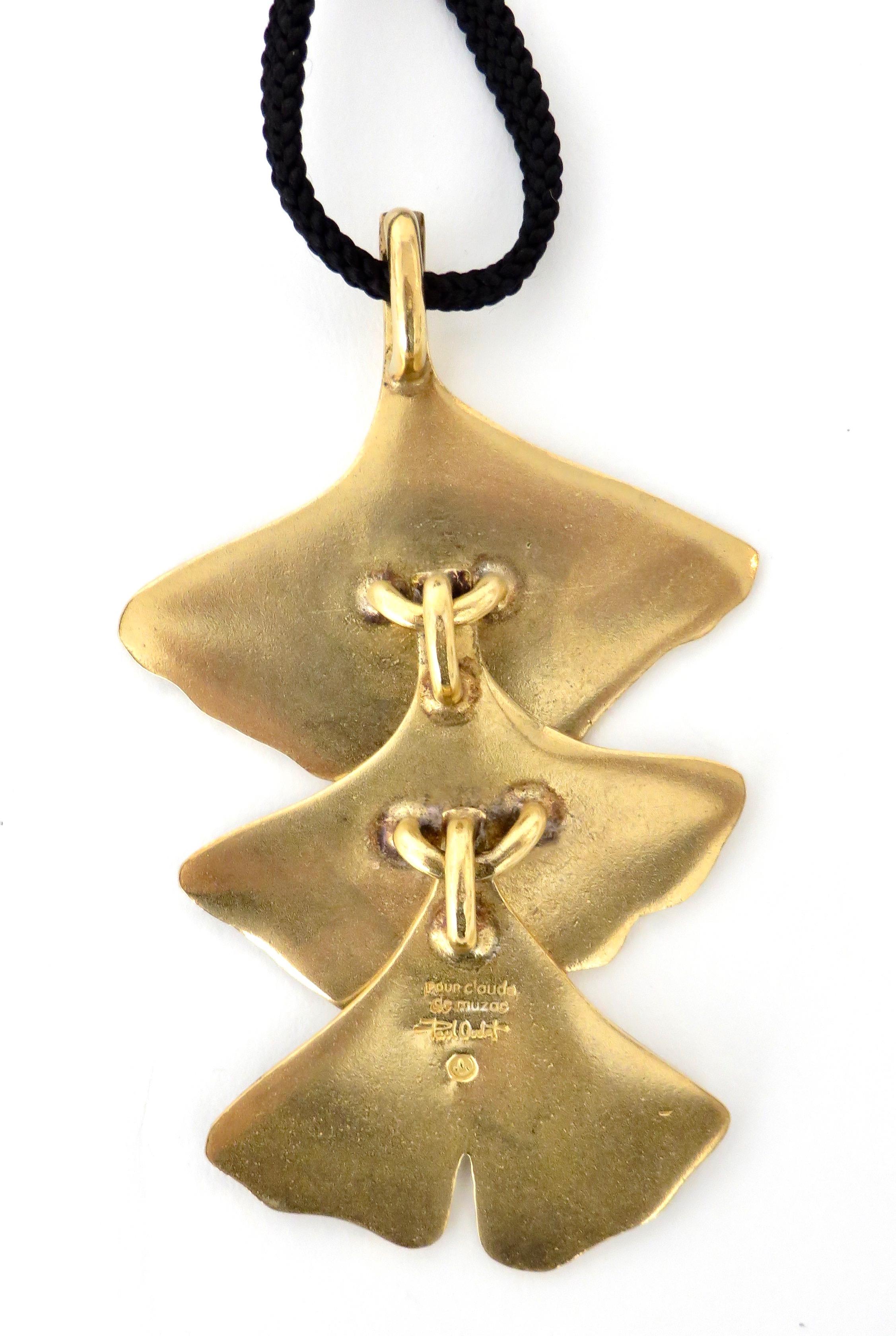 Late 20th Century Paul Oudet for Claude De Muzac French Gilded Bronze Ginko Necklace