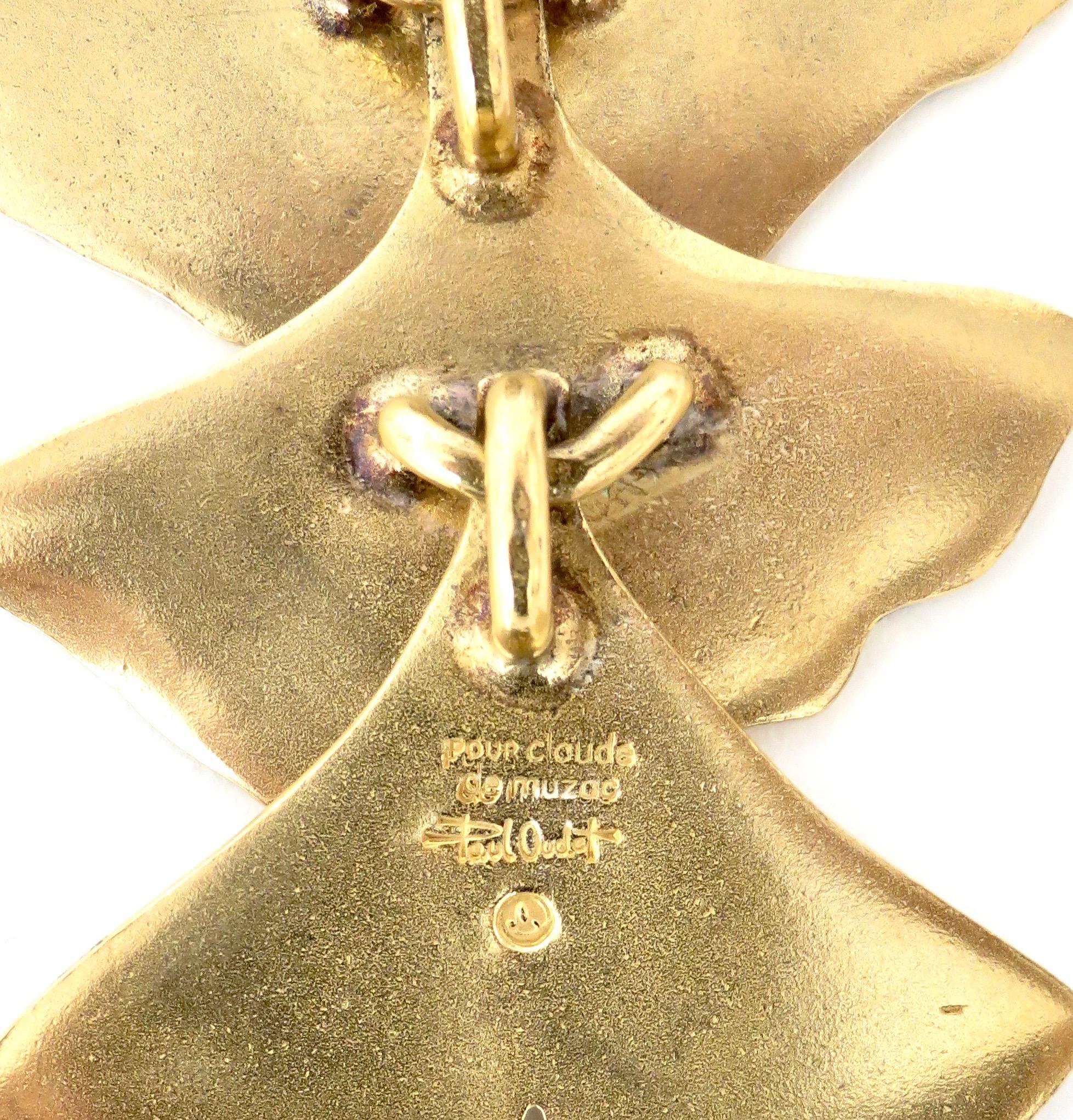 Paul Oudet for Claude De Muzac French Gilded Bronze Ginko Necklace 2