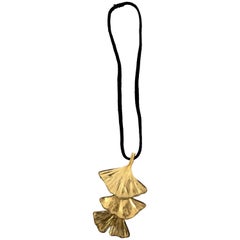 Paul Oudet für Claude De Muzac Französische Ginko-Halskette aus vergoldeter Bronze