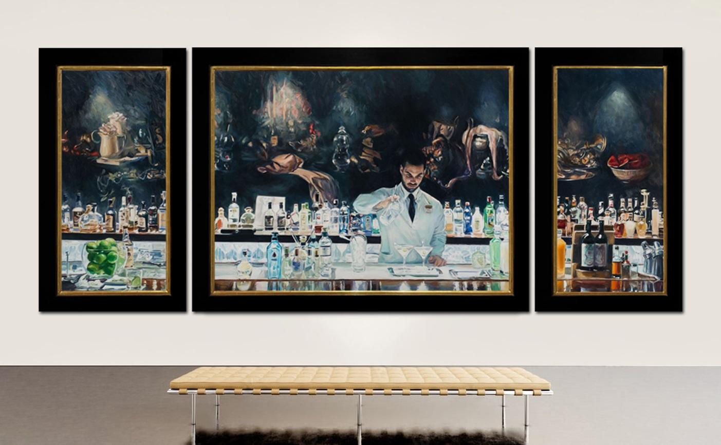 Dry Martini Bar (triptych) - Painting by Paul G. Oxborough