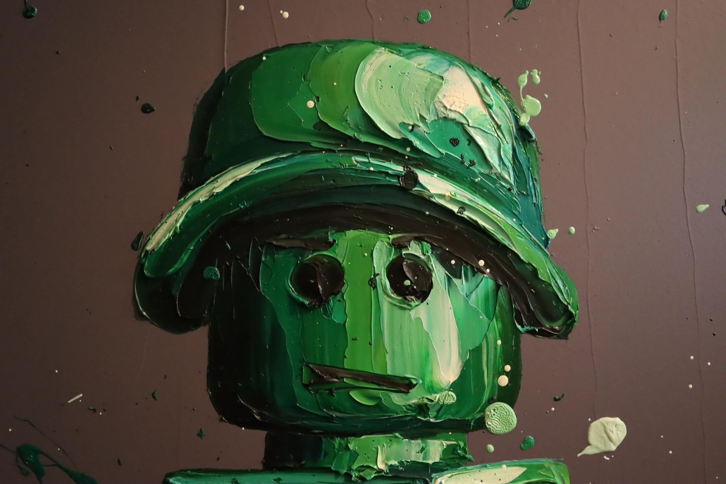 Ryan' Lego Soldier by Paul Oz.
Original piece
Acrylic
Signed
Paul shows of incredible depth with the paint used in this painting.
This was acquired direct from Paul.
Paul Oz has a unique style, known as Britain's Explosive Artist; his work features