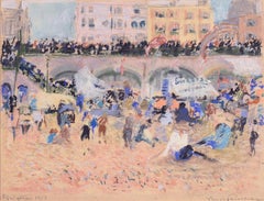 "Brighton Beach, " Paul Paeschke, pastel, figurative, beach, 1913, impressionism