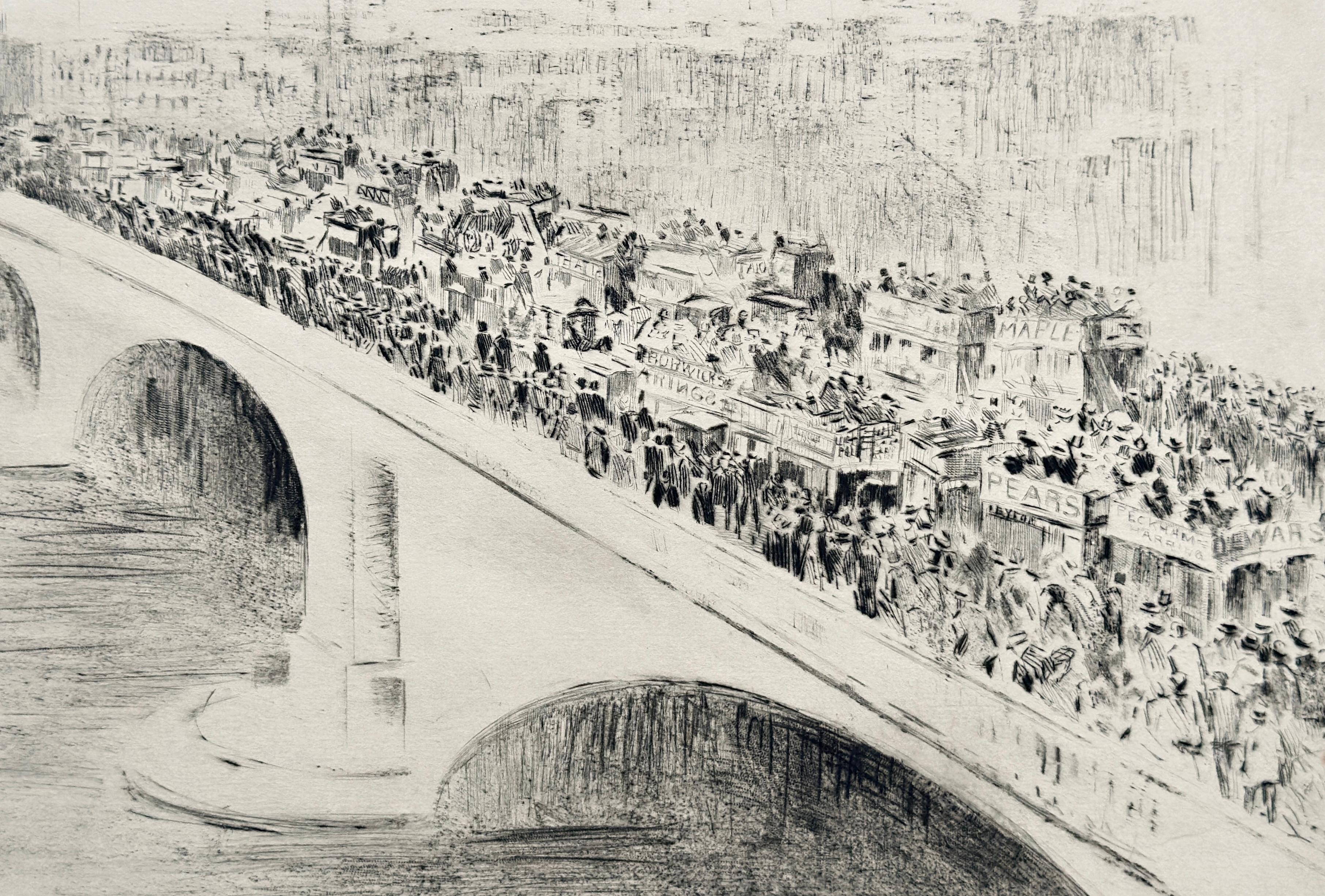 London Bridge, Signed Impressionist Etching by Paul Paeschke For Sale 1