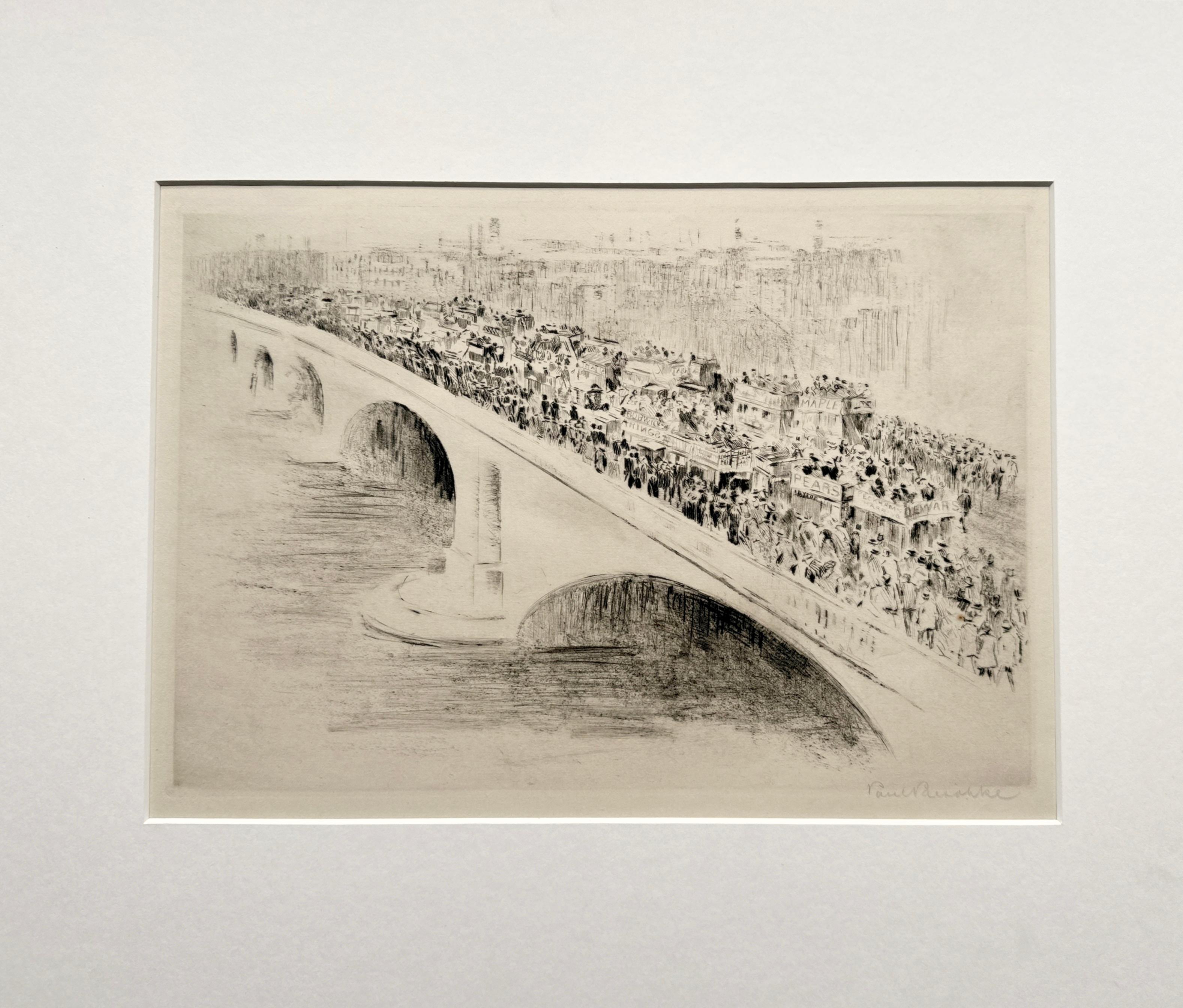 London Bridge, Signed Impressionist Etching by Paul Paeschke For Sale 2