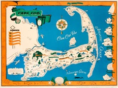 Illustrated Map of Cape Cod - 1930s Original Vintage Poster Massachusetts Coast