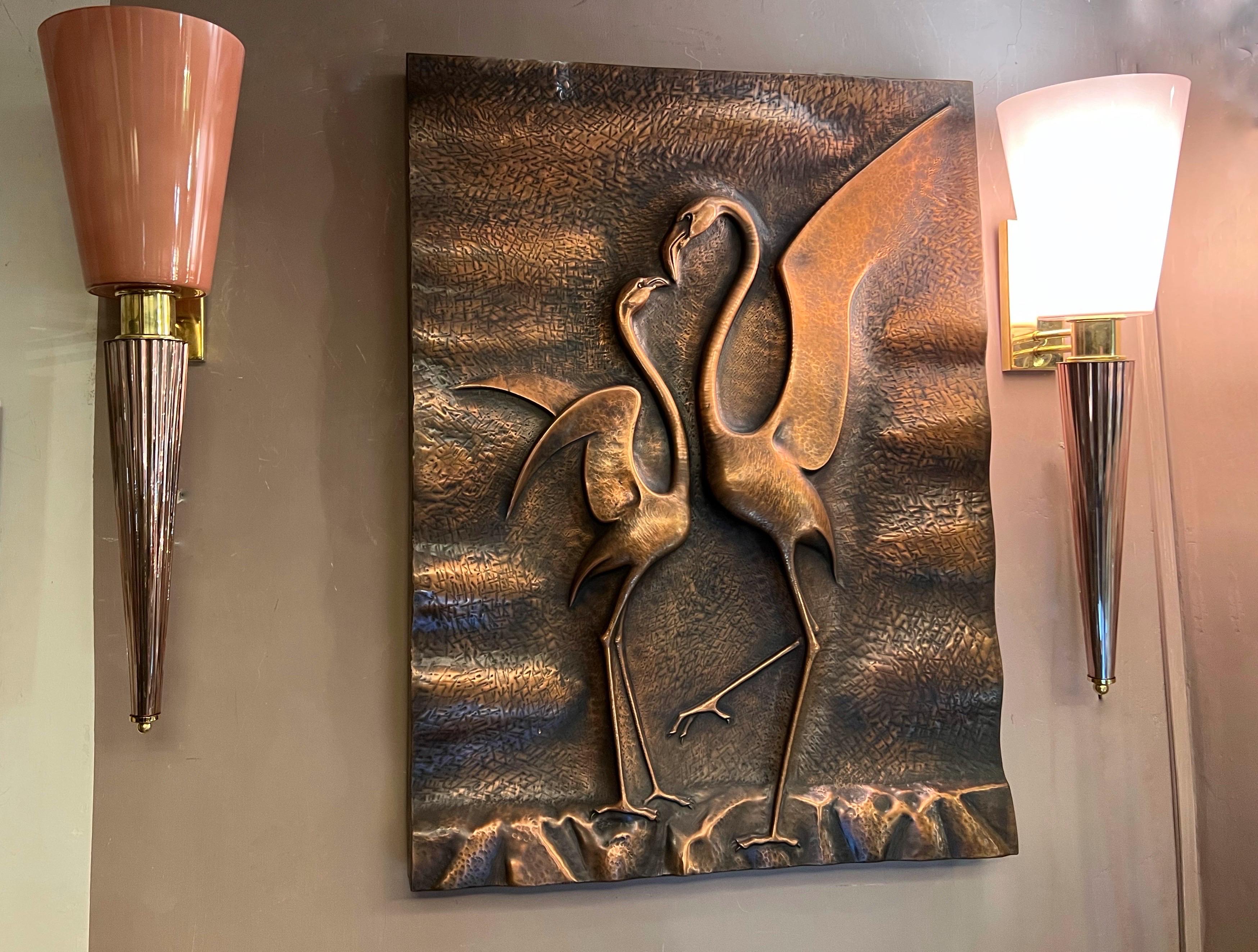 PAUL - Paar rosa konische Art-Déco-Wandleuchter aus Murano, Messingbeschlägen, 1940er Jahre im Angebot 11
