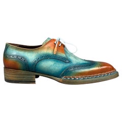 PAUL PARKMAN Size 8 Turquoise Brown Perforated Leather Wingtip Shoes