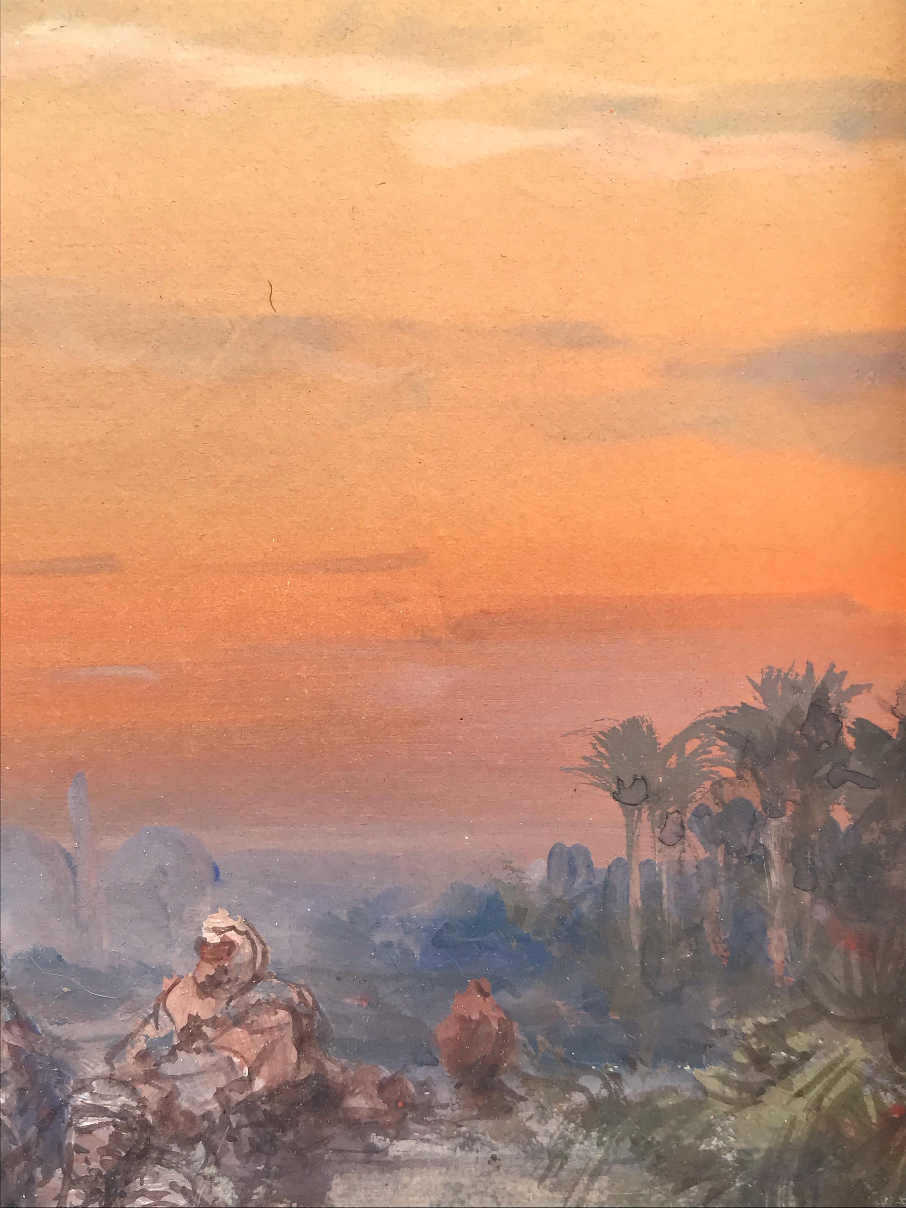 Vue orientaliste avec personnages - Gouache 1894 en vente 5