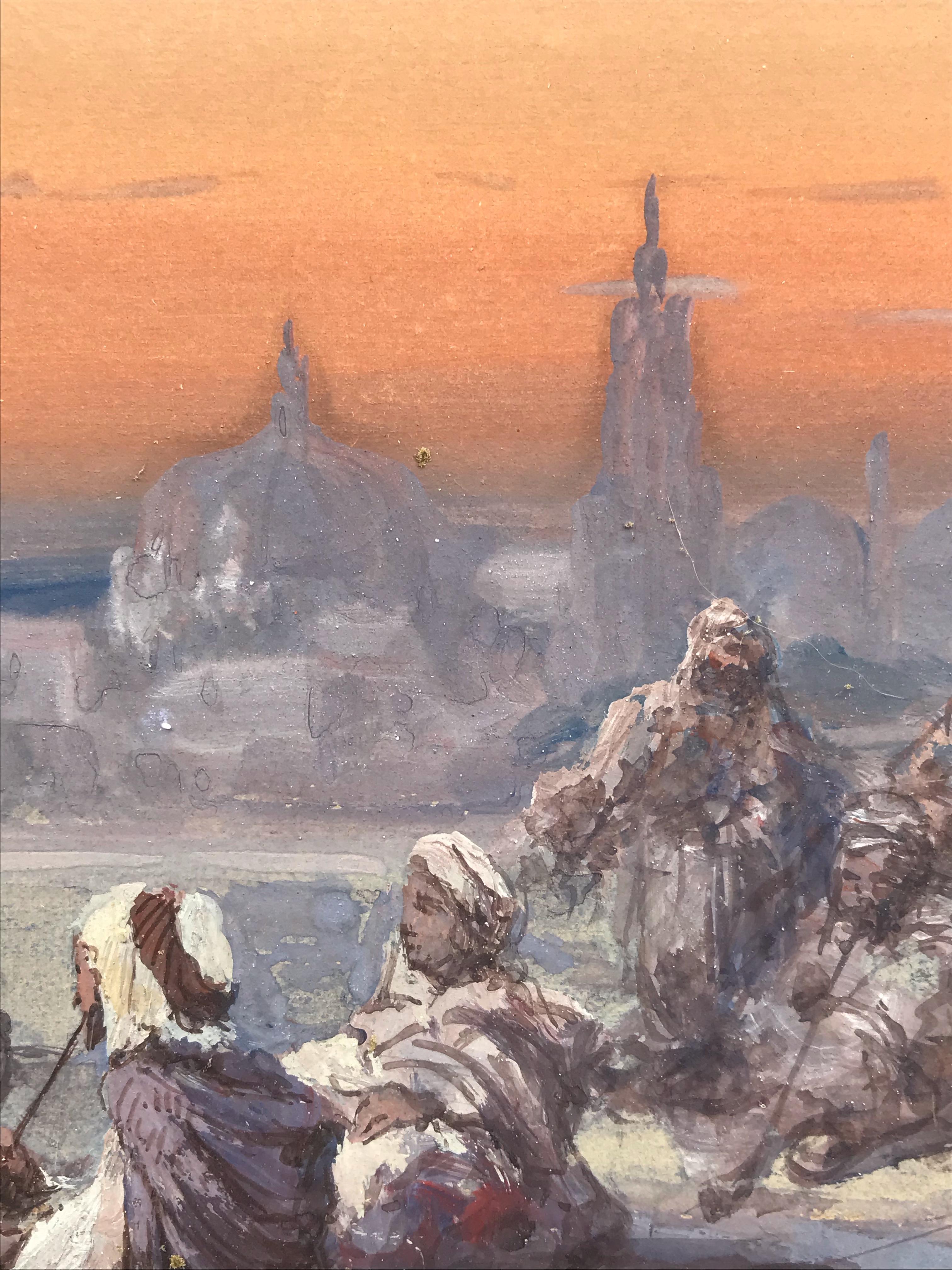 Vue orientaliste avec personnages - Gouache 1894 en vente 4