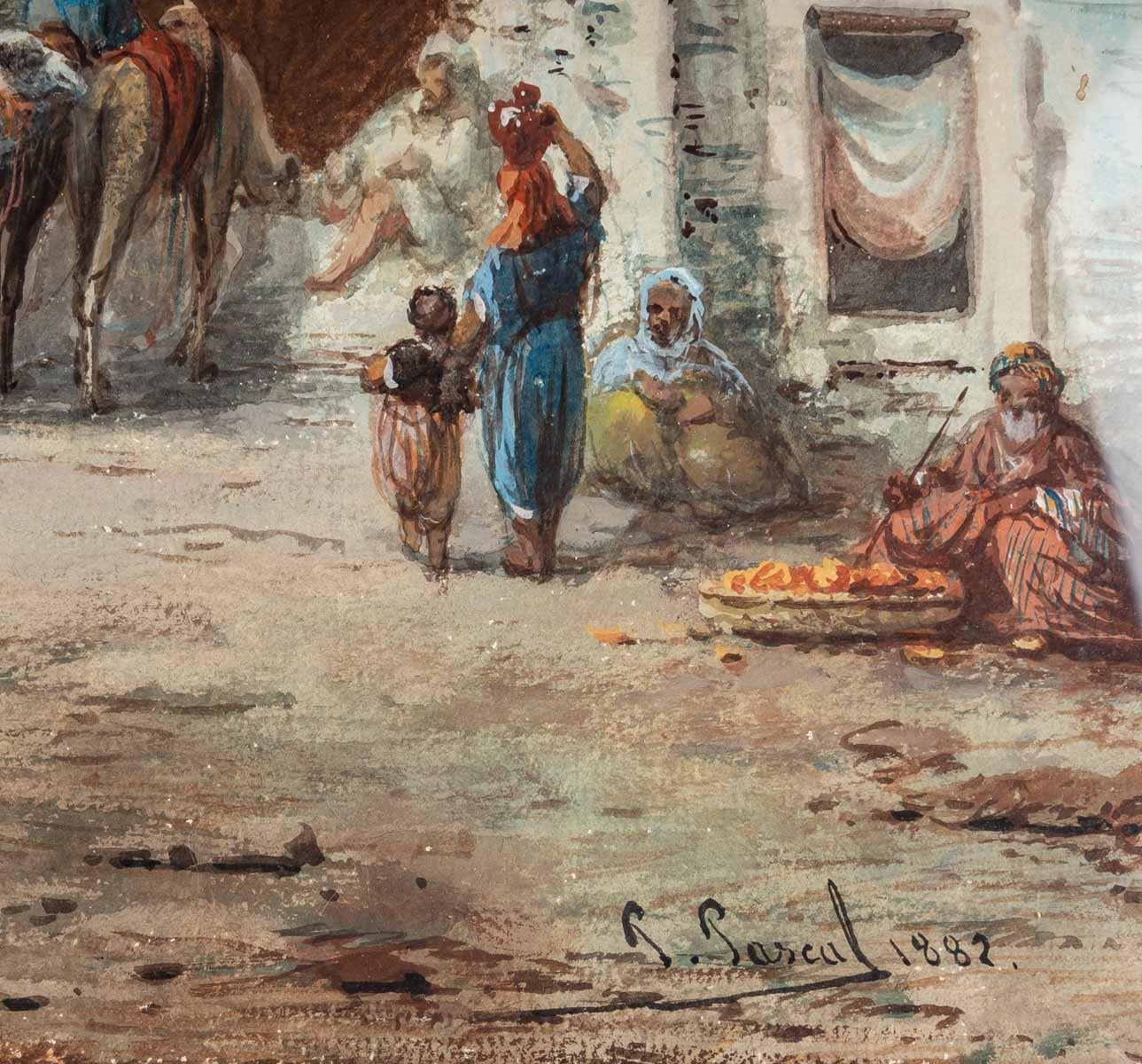 Panorama del Minarete - Aguada orientalista 1882 - Landscape Painting Marrón de Paul Pascal
