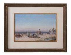 Le repos au rail de Caravanserail - Gouache de Paul Pascal - 1885