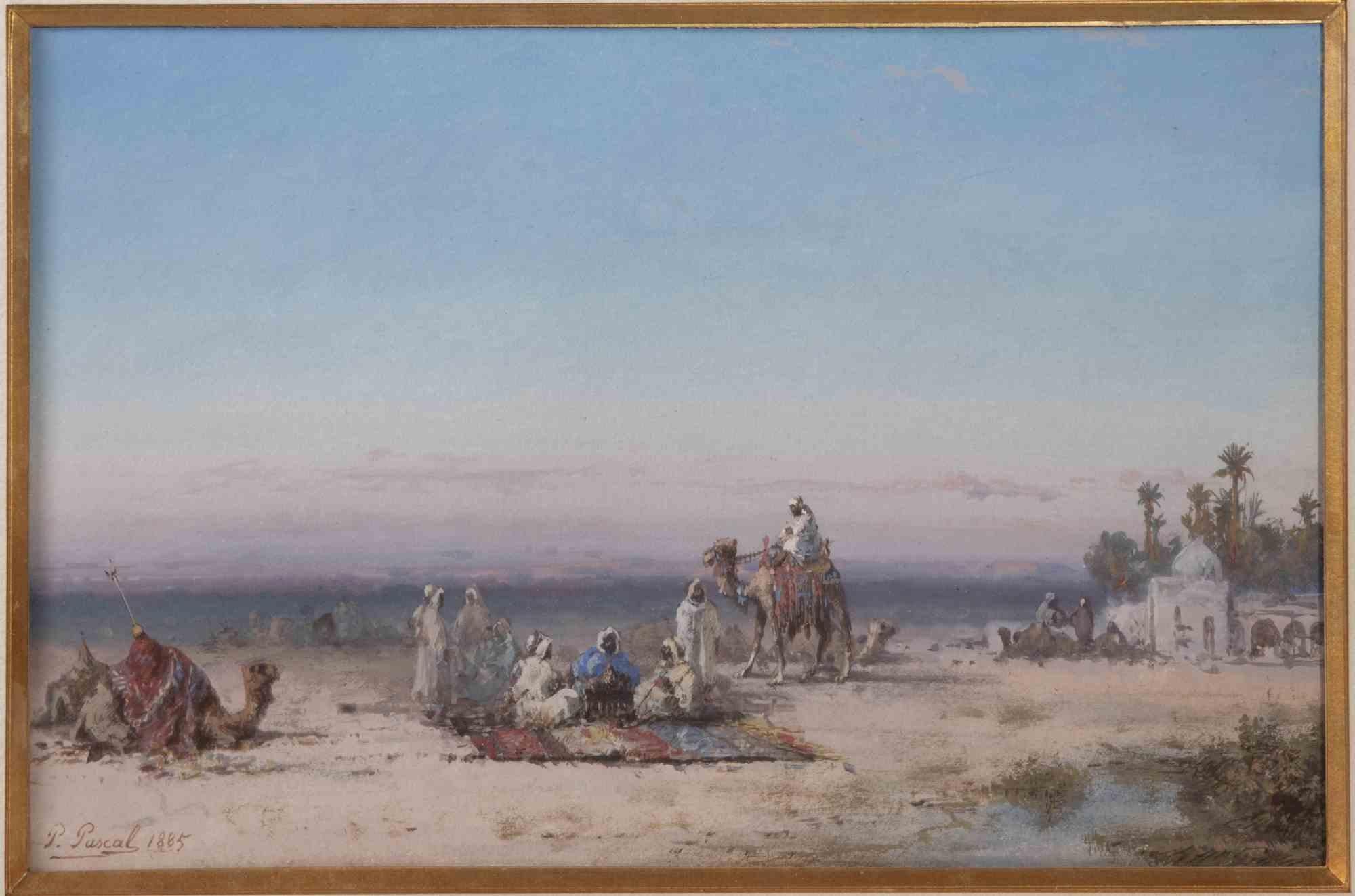 Rest at the Caravanserail - Gouache by Paul Pascal - 1885