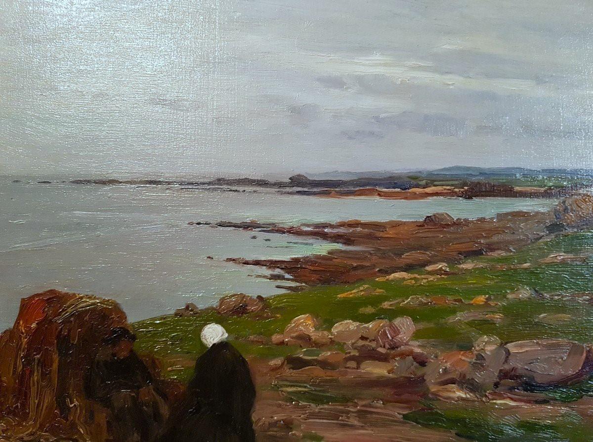 French marine painting oil 20th century Bay  Kersaint Brittany Finistere France - French School Painting by Paul Pascal