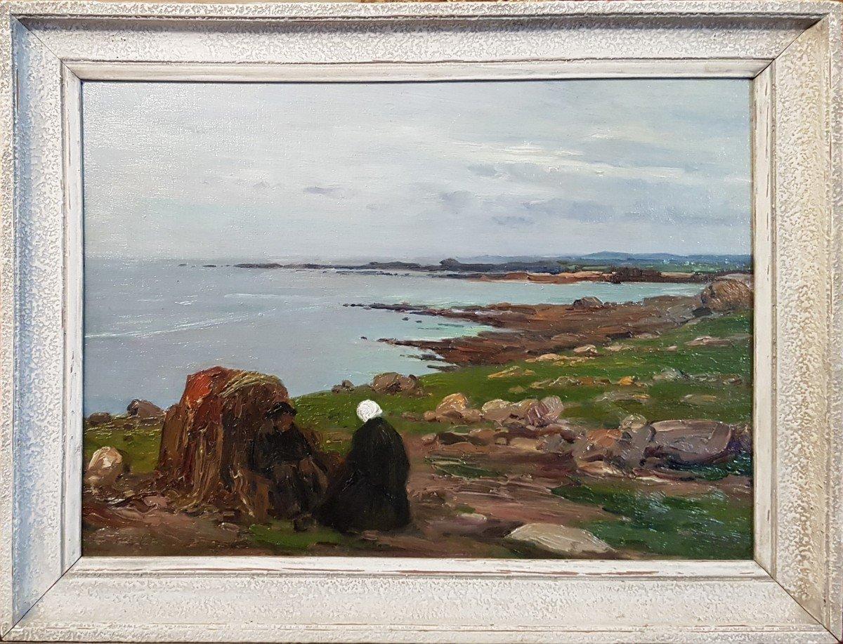 Paul Pascal Landscape Painting - French marine painting oil 20th century Bay  Kersaint Brittany Finistere France