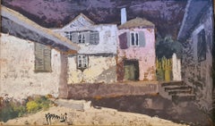 Vintage The Courtyard, Greece. Mid Centruy Oil on Panel