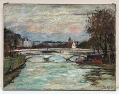 The River Seine Paris, signed French Post-Impressionist Oil Painting, c. 1930's