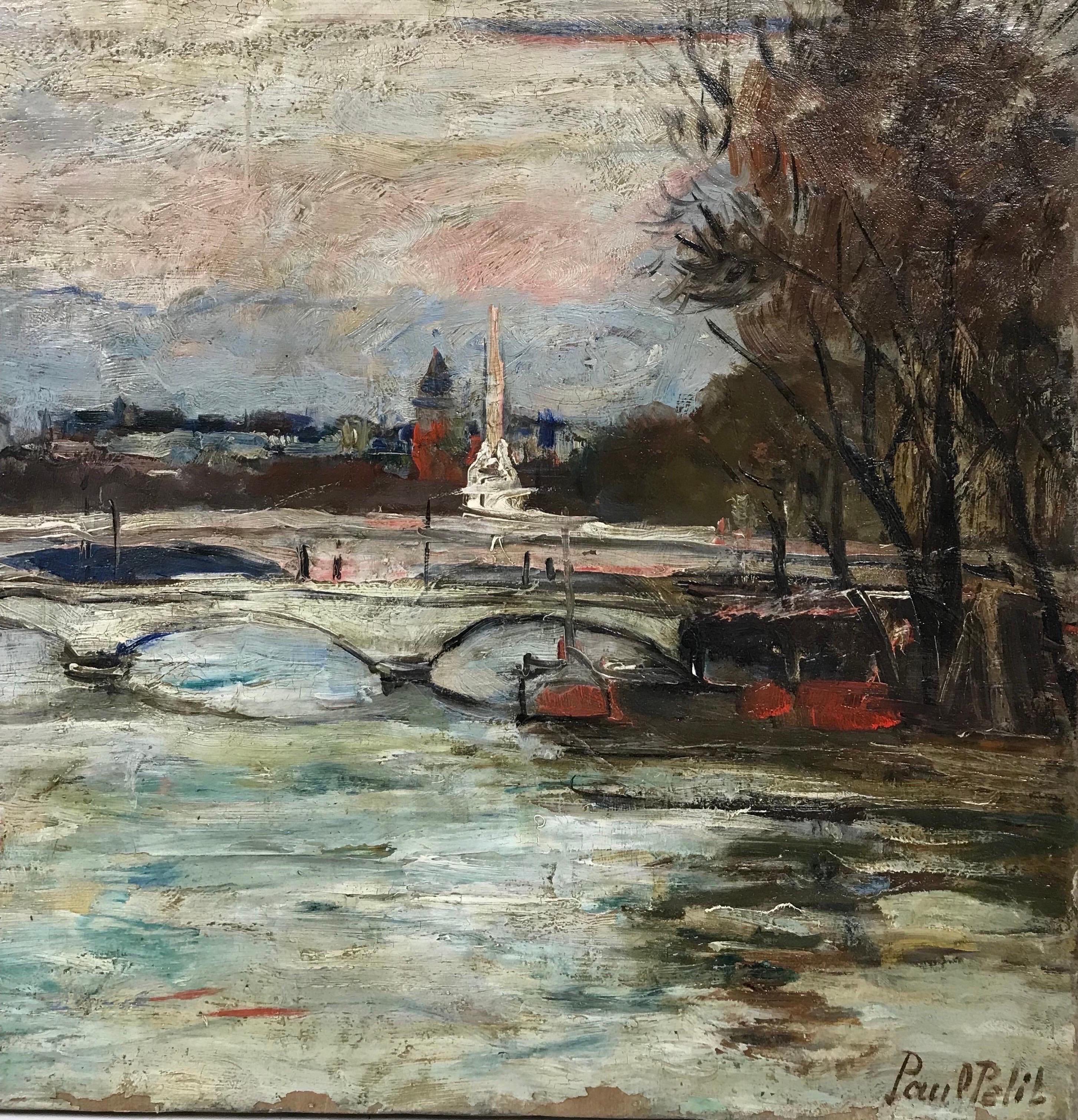 The River Seine Paris, signed French Post-Impressionist Oil Painting, c. 1930's 1
