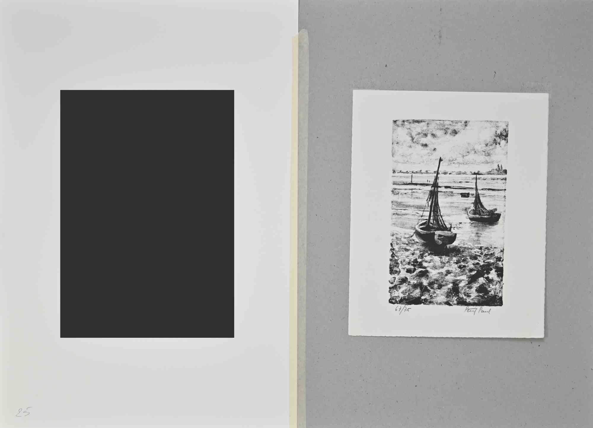 Boats - Lithograph by Paul Petit - Mid 20th Century For Sale 1