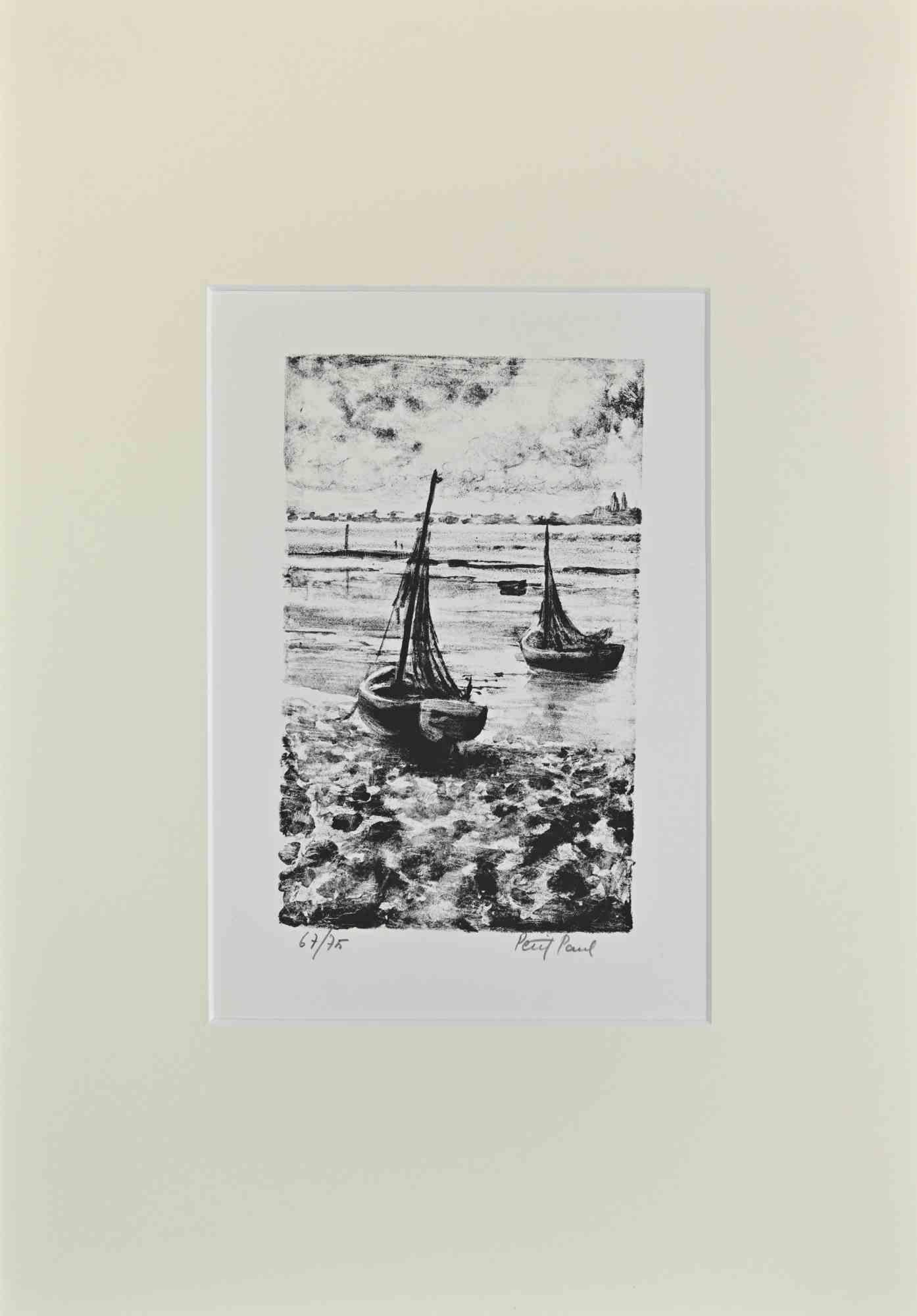 Boats – Lithographie von Paul Petit – Mitte des 20. Jahrhunderts