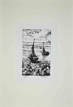 Boats - Original Lithograph by Paul Petit - Mid 20th Century