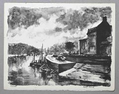 Voiture de port - Lithographie originale de Paul Petit - Milieu du XXe siècle