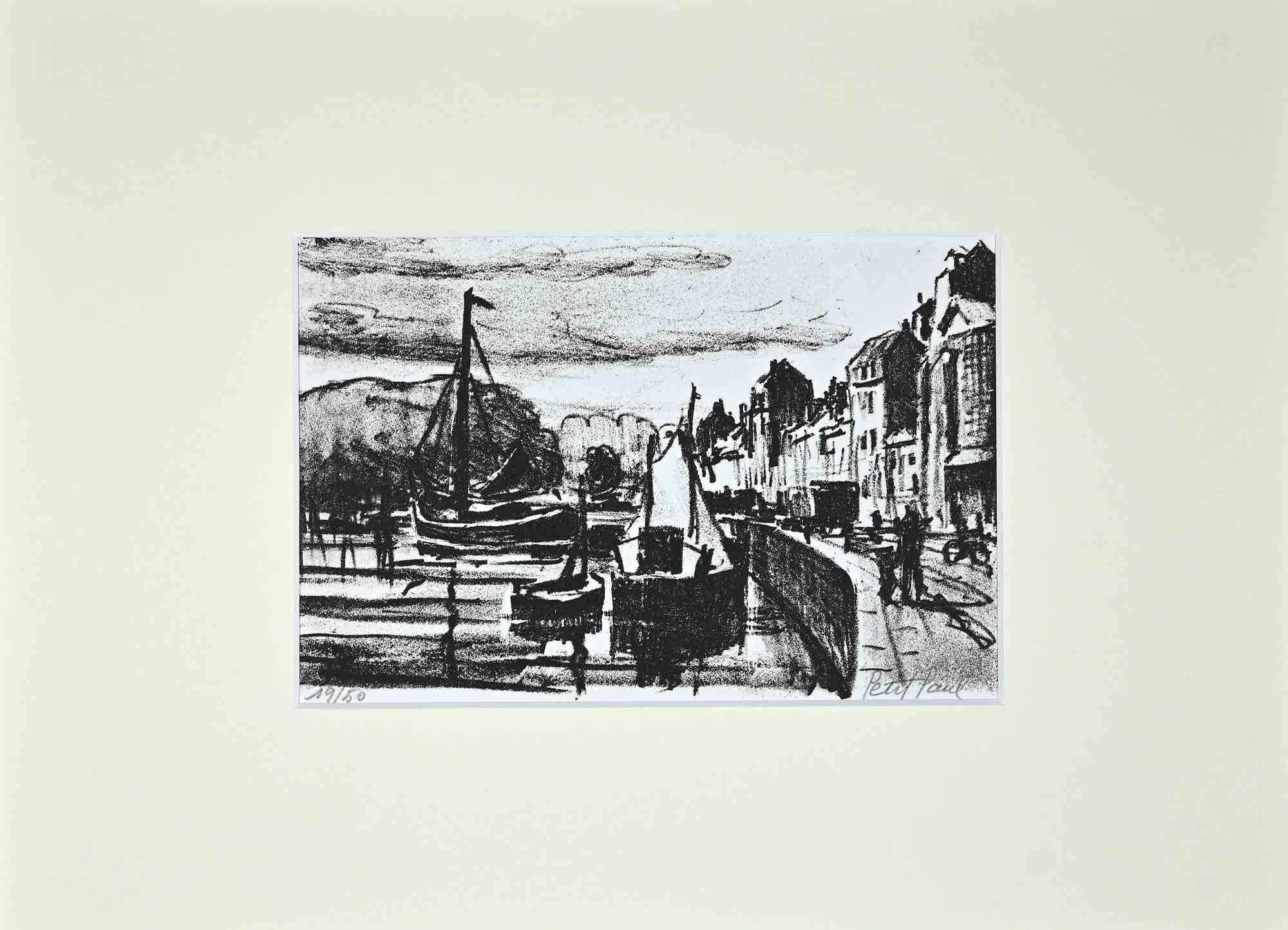 Harbor View - Original Lithograph by Paul Petit - Mid 20th Century