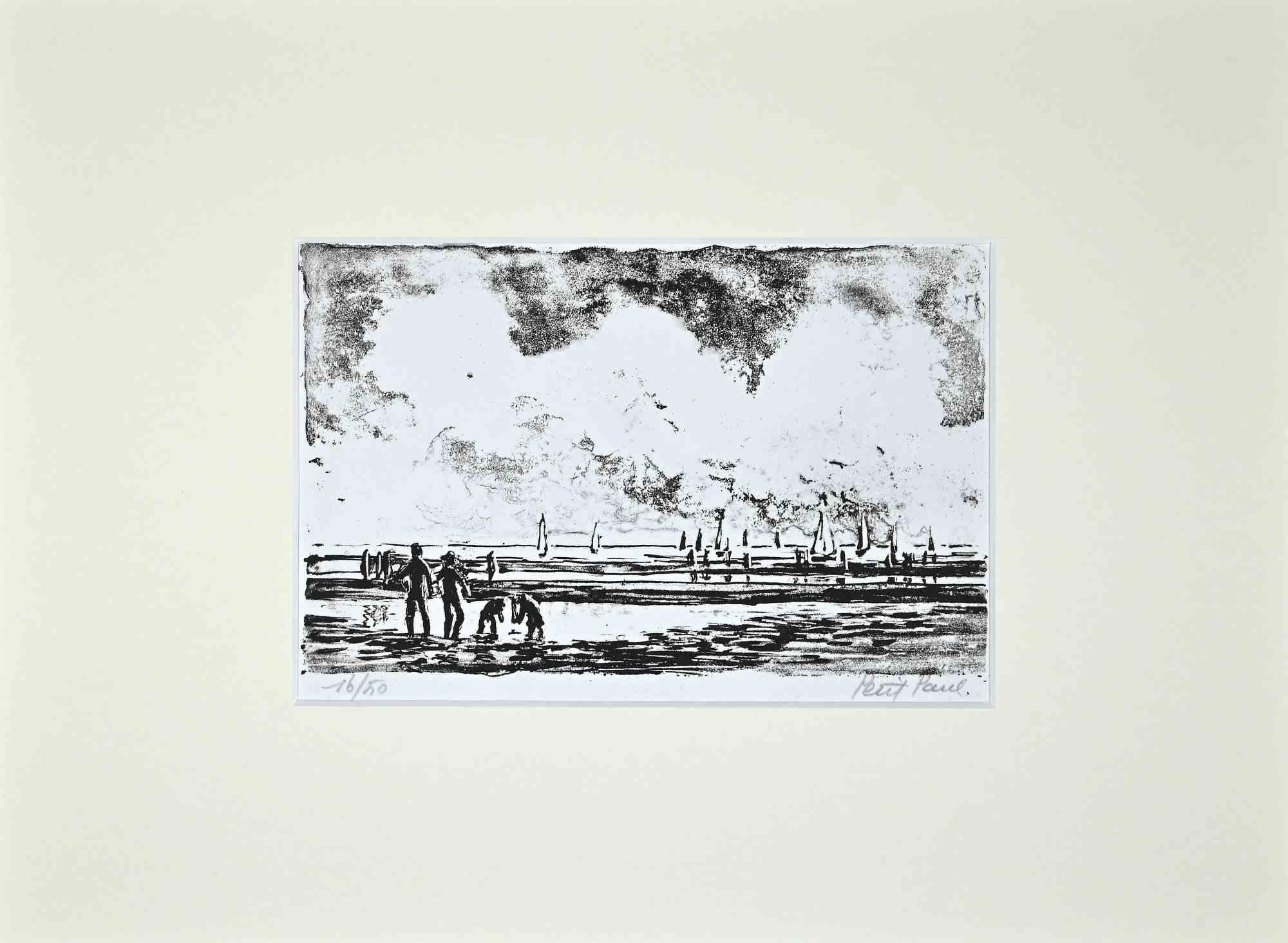 Seascape with Boatsis an original lithograph realized by Paul Petit in the mid-20th.

Hand-signed.

Numbered. Edition, 16/50.

The artwork is depicted through confident strokes in a well-balanced composition.