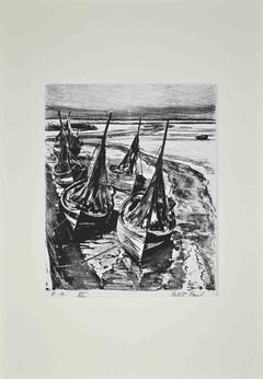 Ships - Original Lithograph by Paul Petit - Mid 20th Century