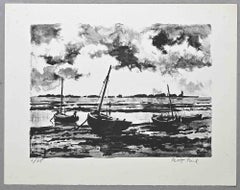 Vintage Ships - Original Lithograph by Paul Petit - Mid 20th Century