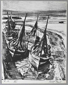 Ships - Original Lithograph by Paul Petit - Mid 20th Century