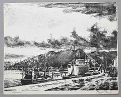 Il porto - Litografia originale di Paul Petit - Metà del XX secolo