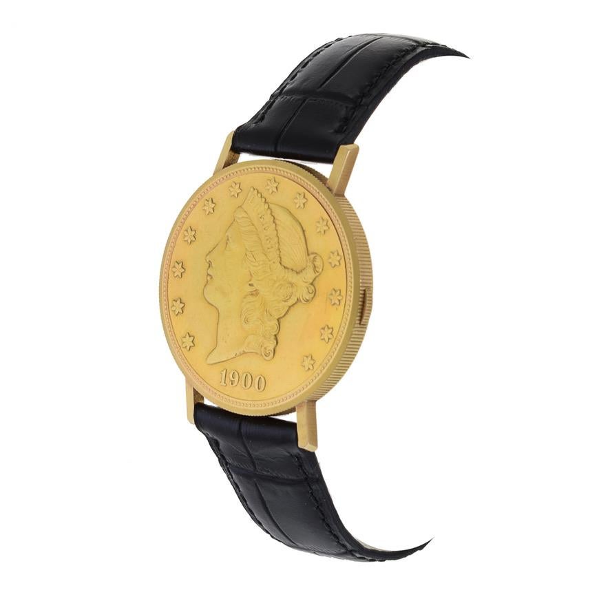 Retro Paul Peugeot Twenty Dollar Manual Wind Coin Watch 18K Gold and 22K Gold For Sale