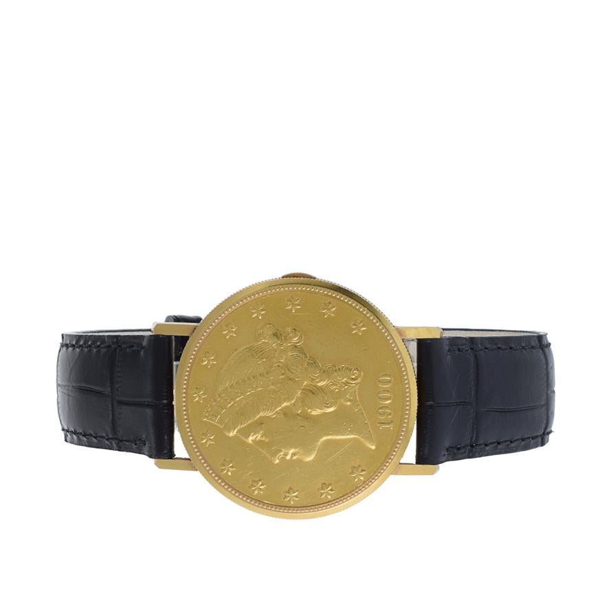 Women's or Men's Paul Peugeot Twenty Dollar Manual Wind Coin Watch 18K Gold and 22K Gold For Sale