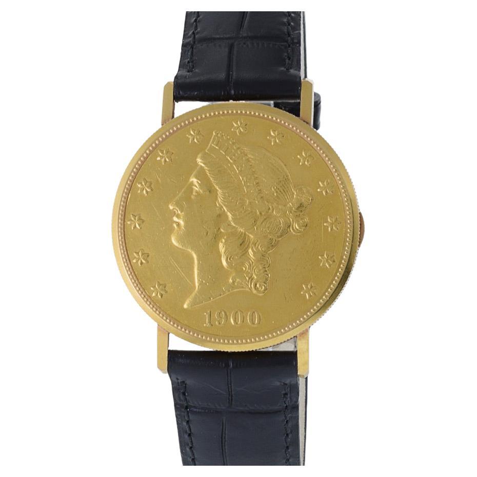 Paul Peugeot Twenty Dollar Manual Wind Coin Watch 18K Gold and 22K Gold For Sale