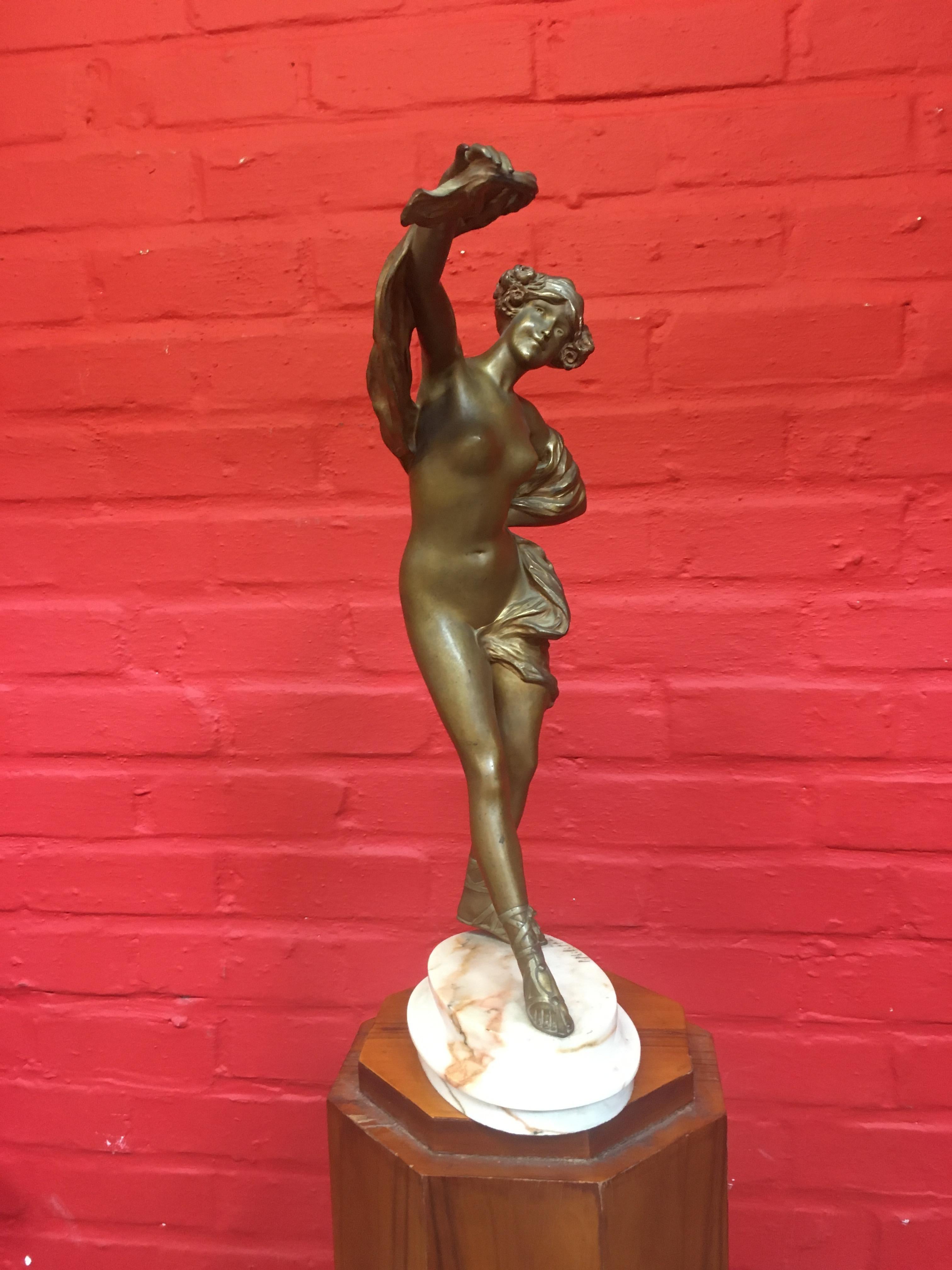 Paul Philippe ( 1870-1930) Scultura Art Nouveau in bronzo, firmata su marmo in vendita 2