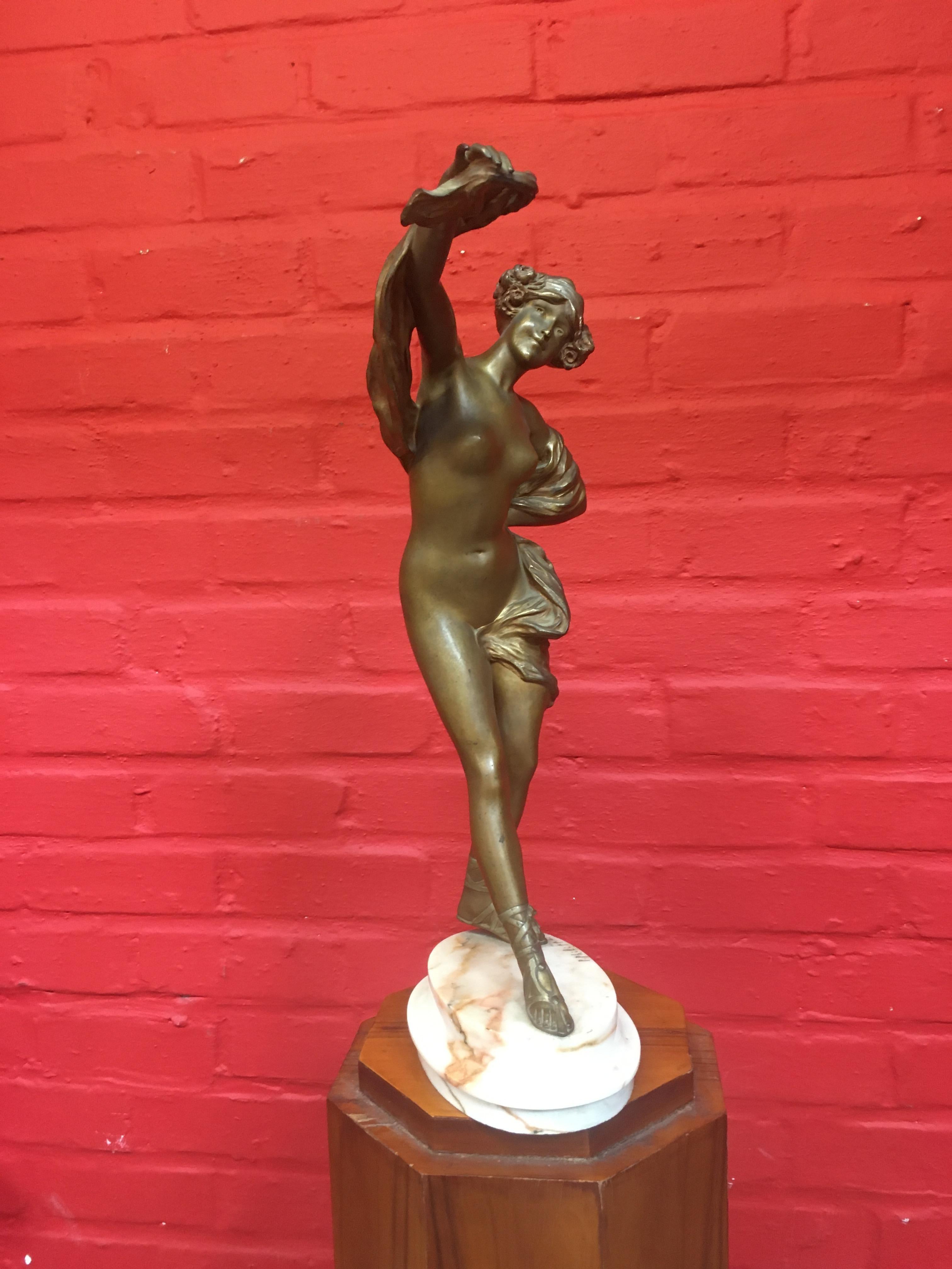 Sculpture Art nouveau en bronze, signée sur marbre Paul Philippe ( 1870-1930) en vente 2