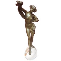 Antique Paul Philippe ( 1870-1930) Art Nouveau Sculpture in Bronze, Signed on Marble